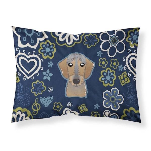 Jensendistributionservices Blue Flowers Wirehaired Dachshund Fabric Standard Pillowcase MI2552006 - main